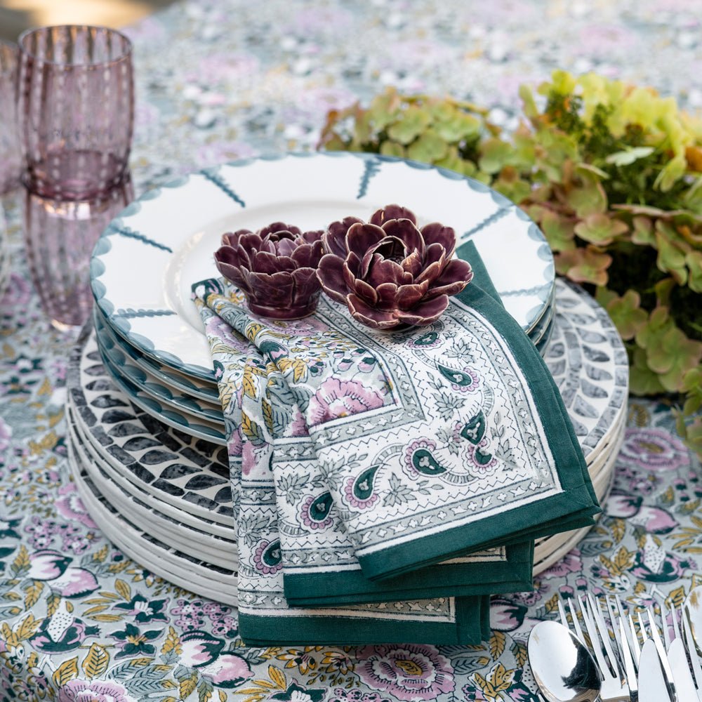 Set of 4 Pomegranate Garden Teal & Lilac Napkins