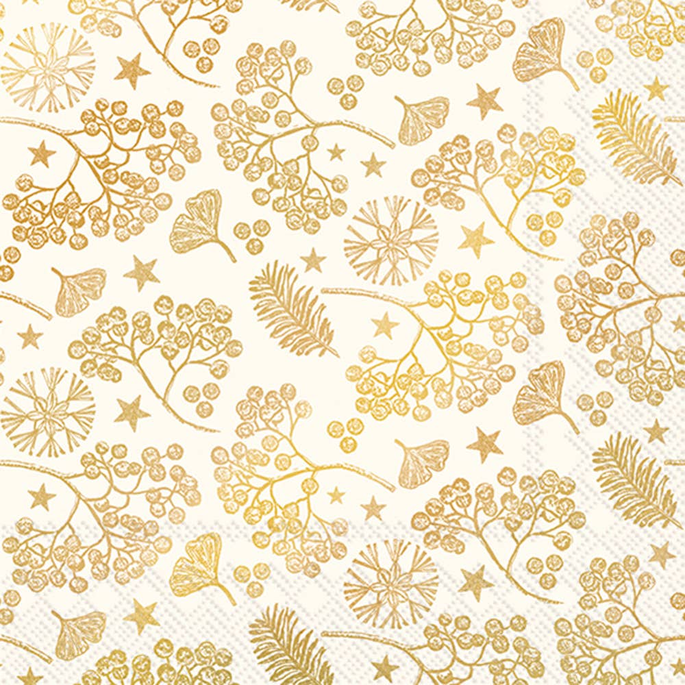Lunch Napkins - Bright Winter Branches Cream/Gold, 20Ct.