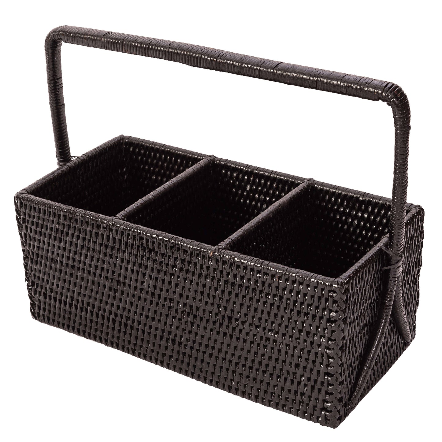 Rattan 3 Section Caddy/Cutlery Holder: Honey Brown