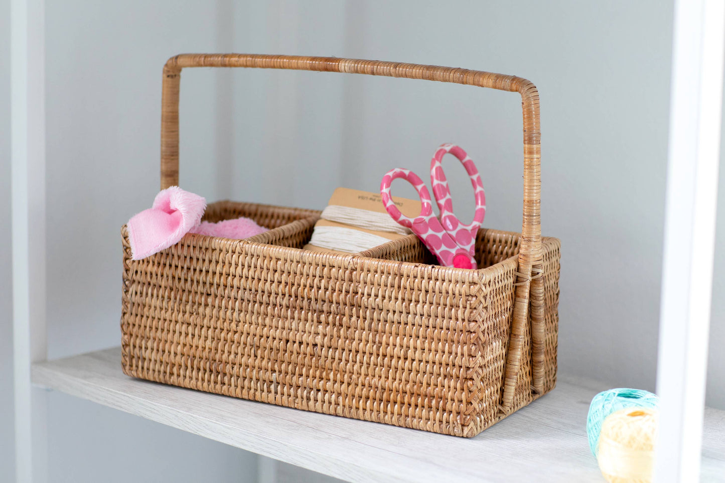 Rattan 3 Section Caddy/Cutlery Holder: Honey Brown