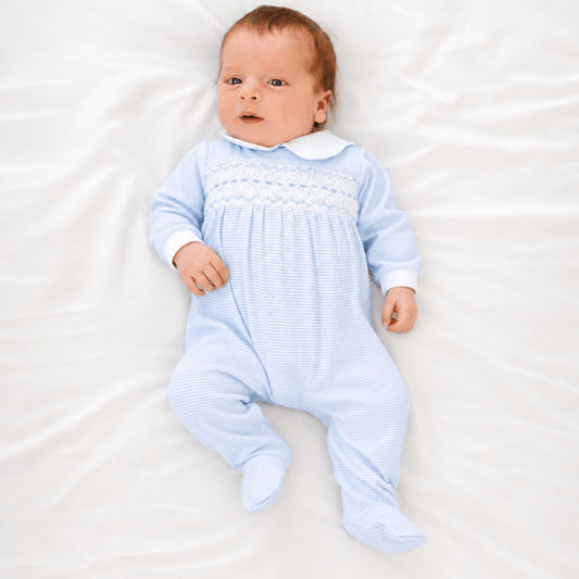 Benjamin Smocked Footie - Light Blue