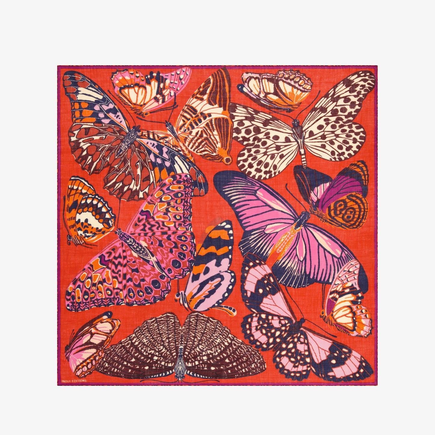 Scarf Square 130 - Butterflies - Red