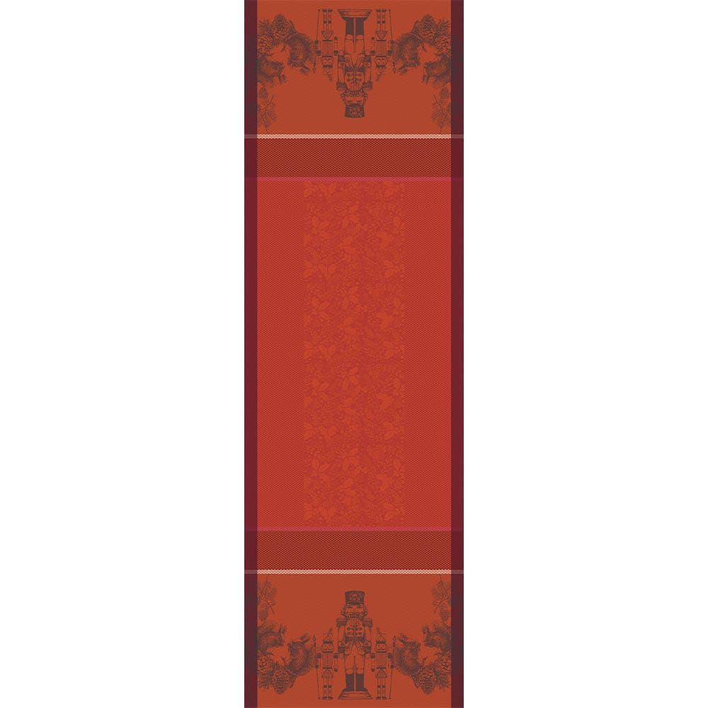 Casses Noisettes Rouge Festif Jacquard Tablerunner, Stain-Resistant Cotton