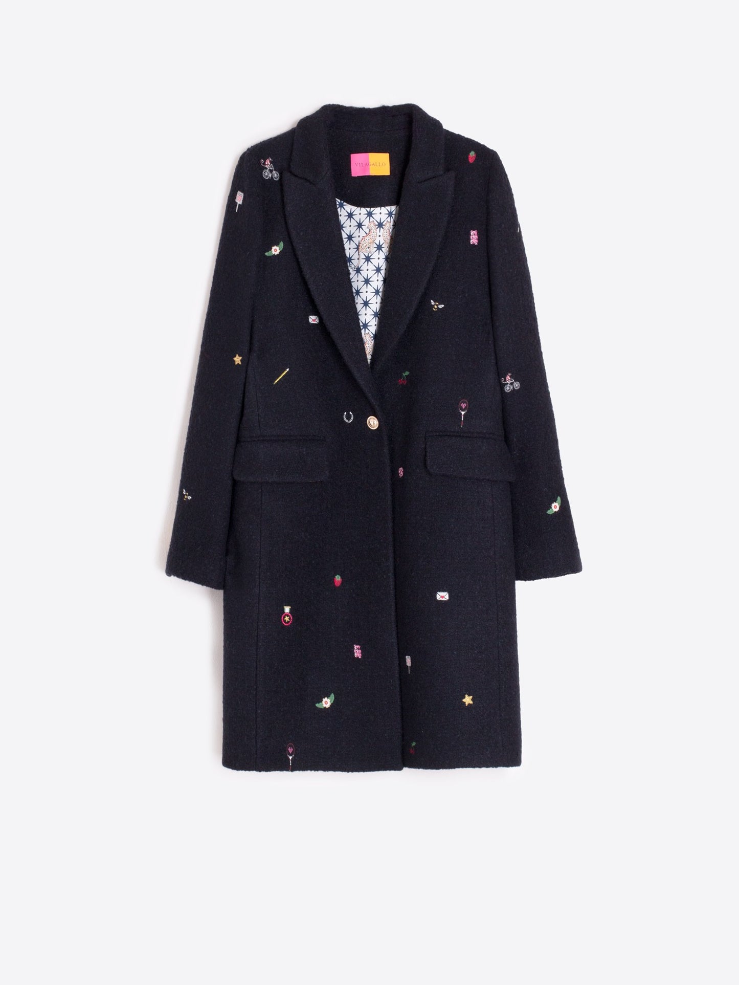 Navy Blue Coat with Mini Embroidery