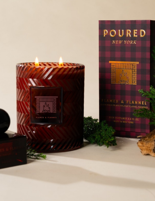 22oz Vintage Pattern Etched Glass Double Wick Coconut Soy Wax Candle - Flames & Flannel
