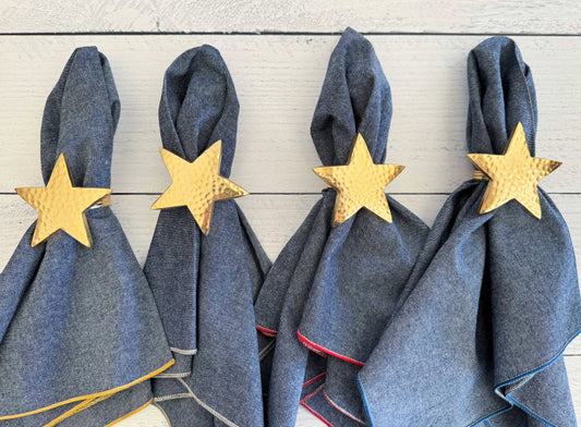 Gold Star Napkin Rings, Set of 4