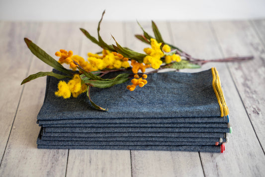 Set of 8 Denim Chambray Cloth Napkins, 18"