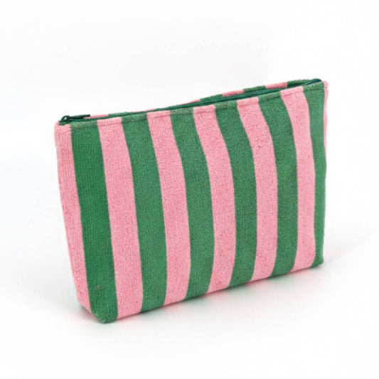 Striped Terry Cloth Cosmetic Pouch Bag: Pink&Green