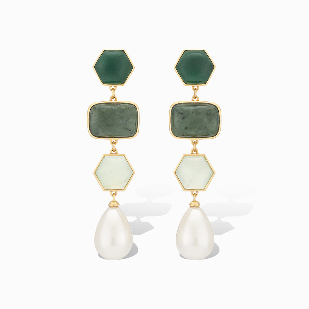 Amanda Drop Earrings in Nephrite Jade, Green Aventurine and Prehnite