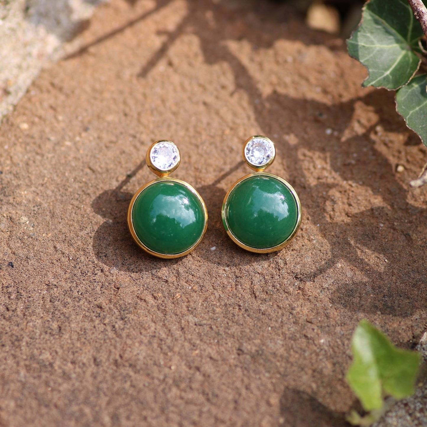 Floating Gem Stud Earrings in Green Aventurine