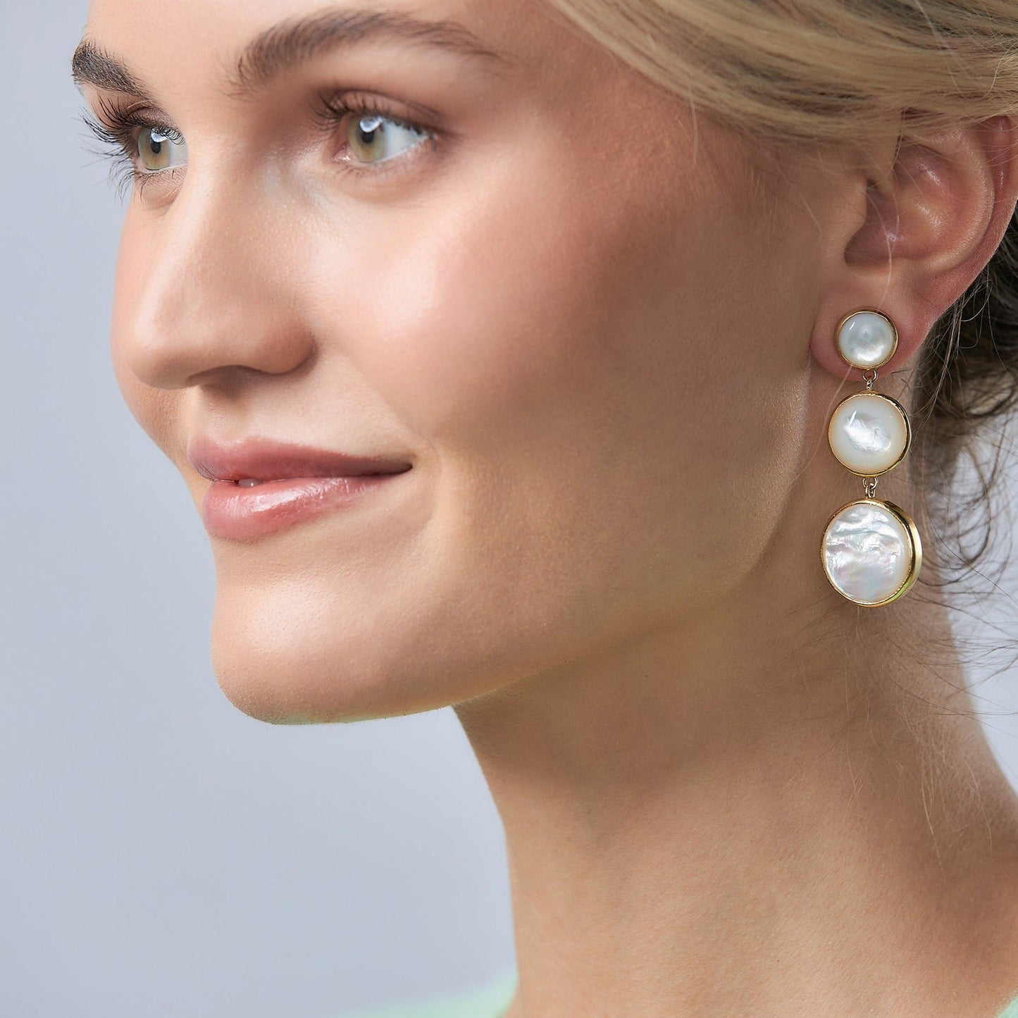 Round We Go Drop Earrings in Mother of Pearl