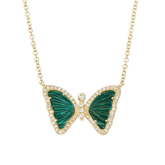Mini Malachite Butterfly Necklace with Diamonds