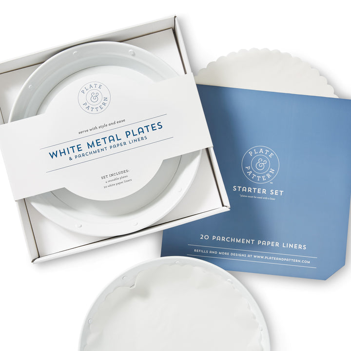 White Metal Plates - Set of 4 Plates/20 White Liners