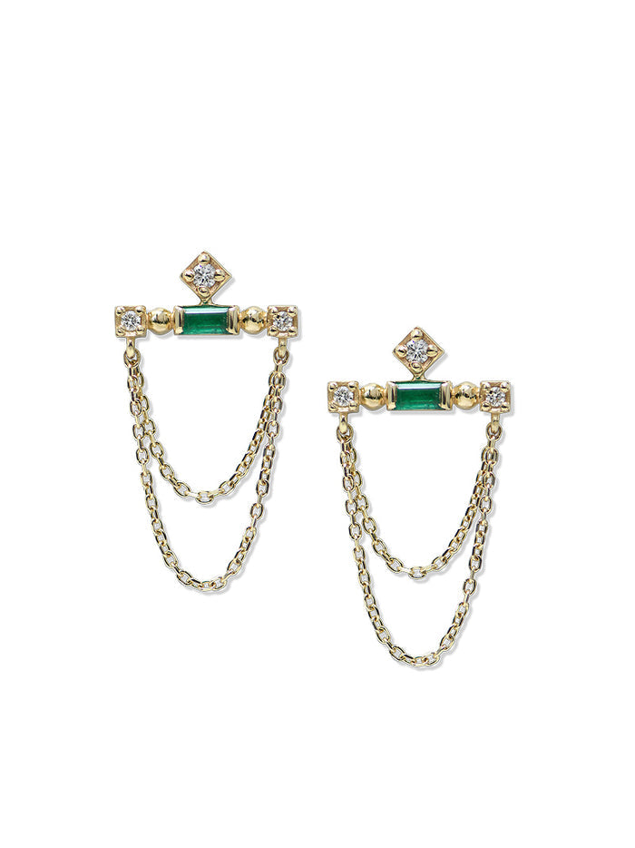Emerald Bar Chain Earrings