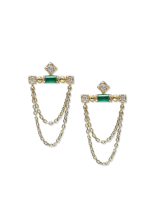 Emerald Bar Chain Earrings