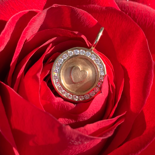 Heather B Moore 14k round charm with raised heart