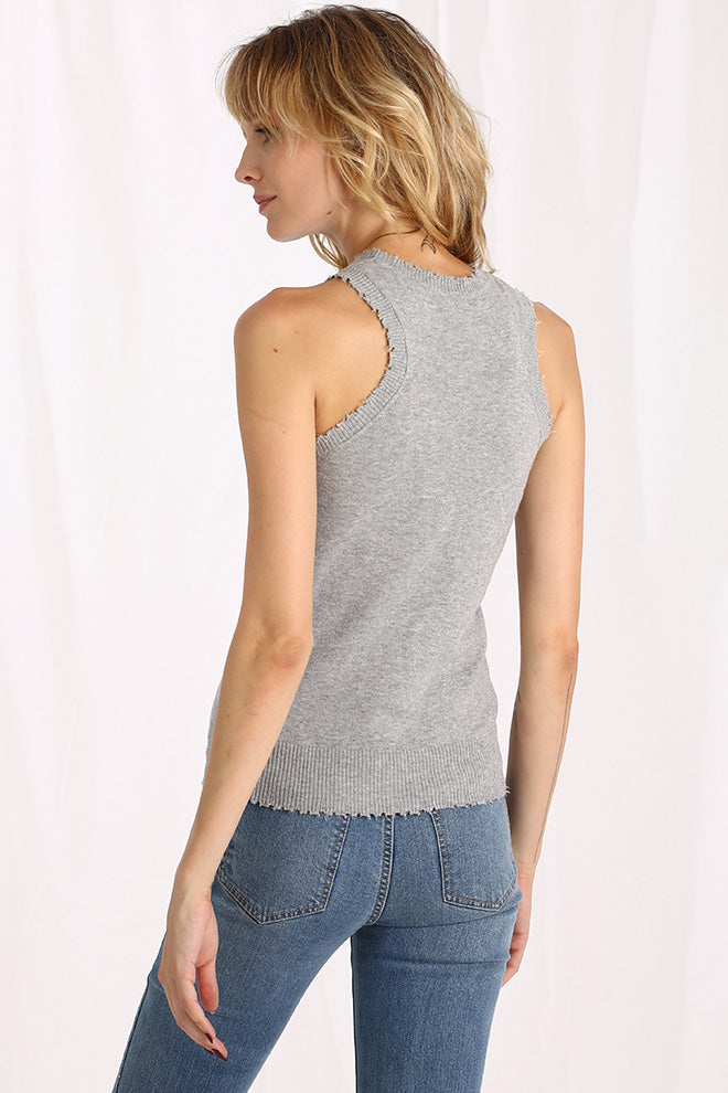 Cotton/Cashmere Frayed Tank -Light Heather Grey