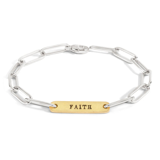 5.2mm Silver & Gold Faith Flat Bar Bracelet