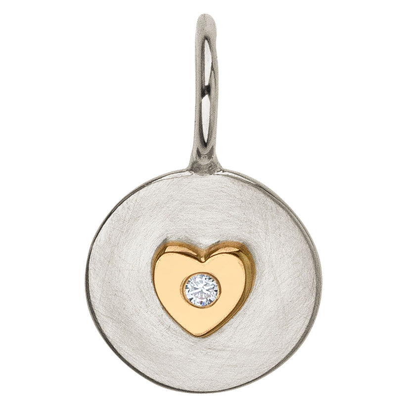 Silver & Gold Diamond Heart Round Charm