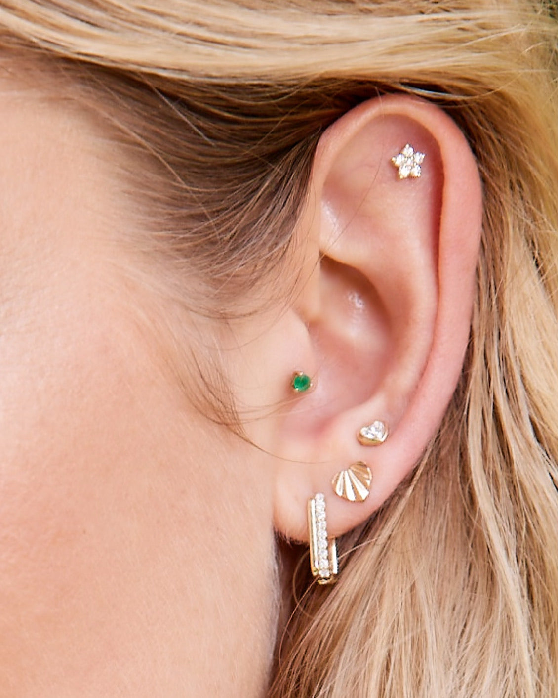 Gold and Diamond Square Huggie Earrings