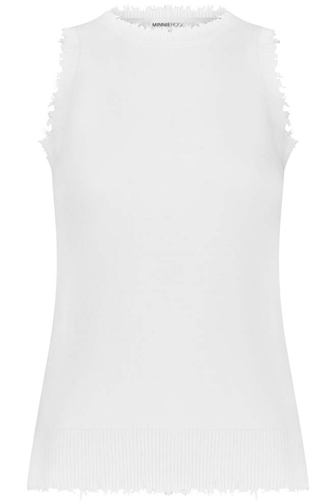 Cotton/Cashmere Frayed Tank - White