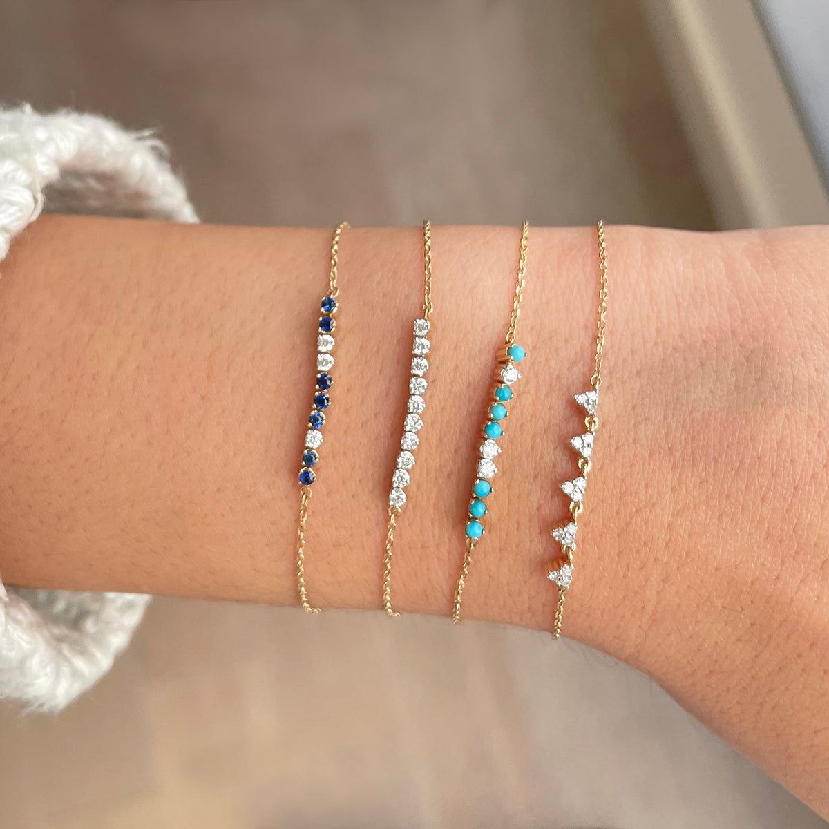 Turquoise and Diamond Rounds Chain Bracelet