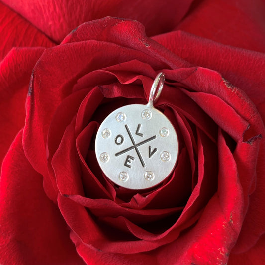 Sterling Silver Love Graffiti Round Charm