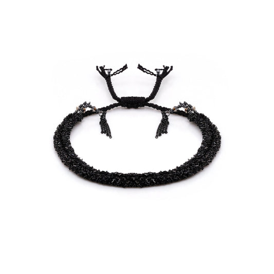 Braided Bracelet - Black/Silver/Black