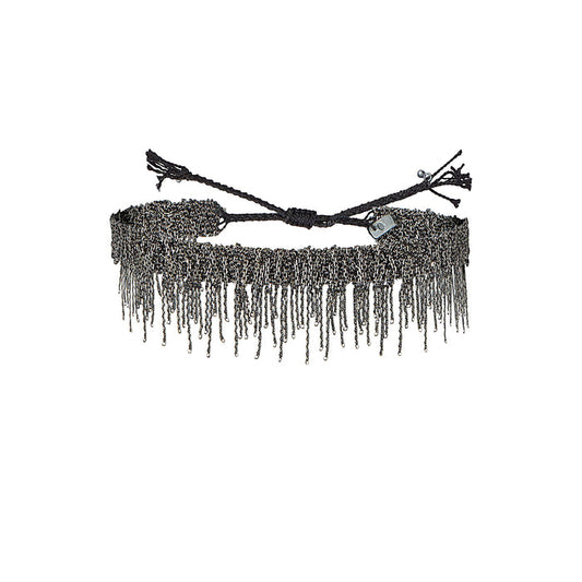 Woven Bracelet with Fringe - Black