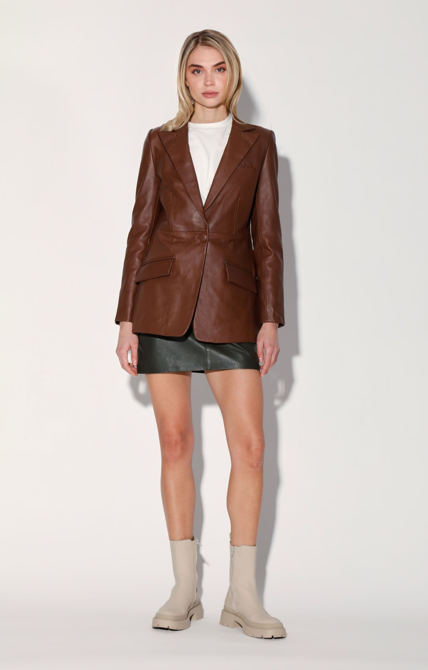 Mia Leather Blazer in Walnut