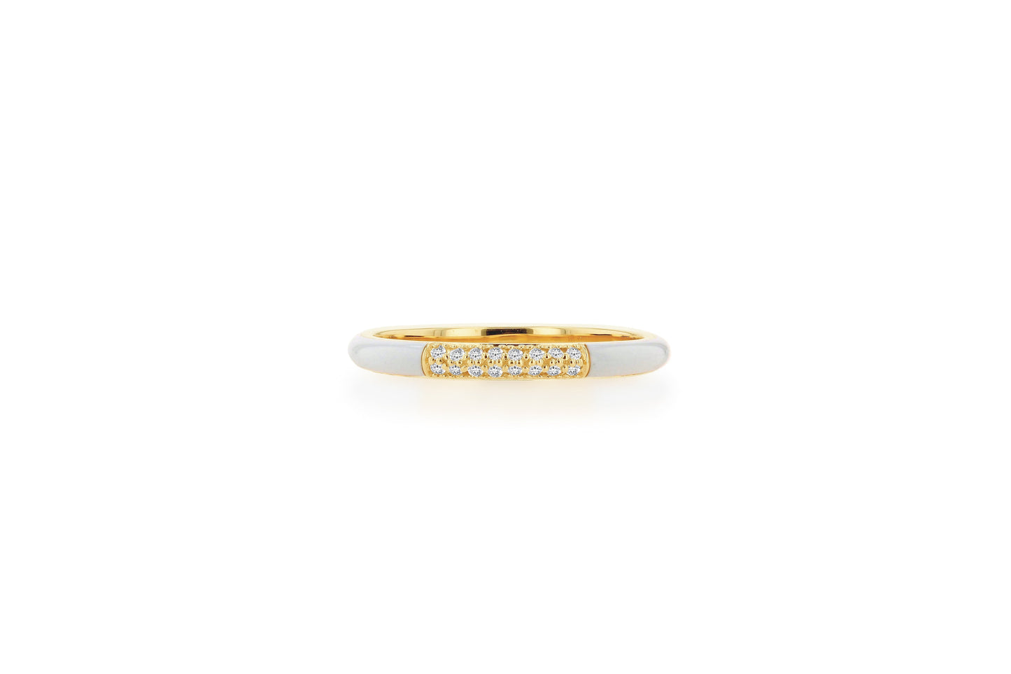 14k Yellow Gold White Enamel and Pave Diamond Band