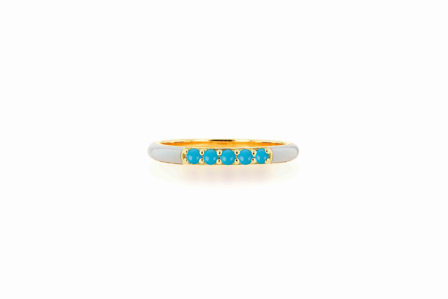 14k Yellow Gold White Enamel and Turquoise Band