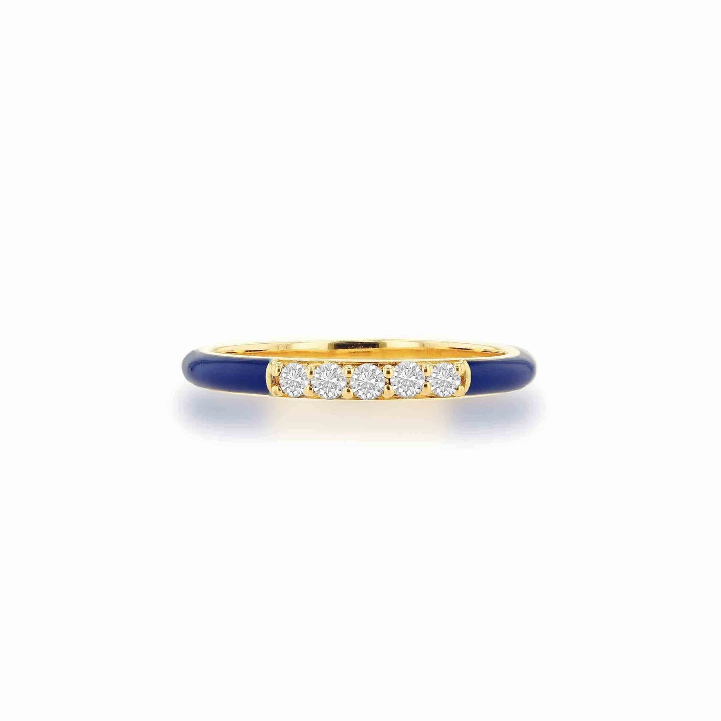 14k Yellow Gold, Navy Enamel and Diamond Band