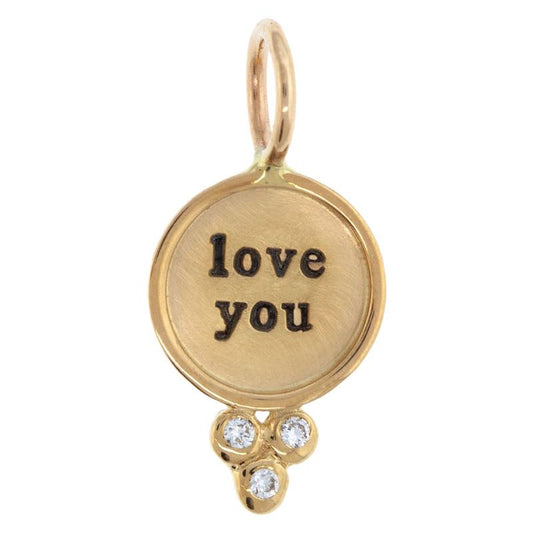 Mini Round 'Love You' w/Granules -Yellow Gold
