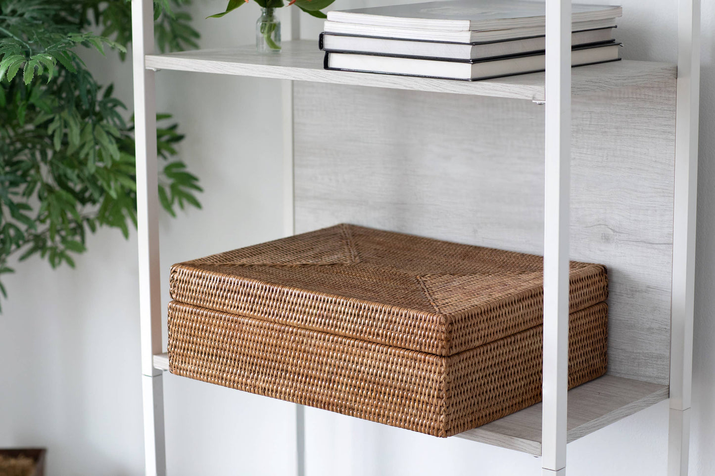 Rattan Flat Legal File Storage Box with Woven Lid: Honey Brown
