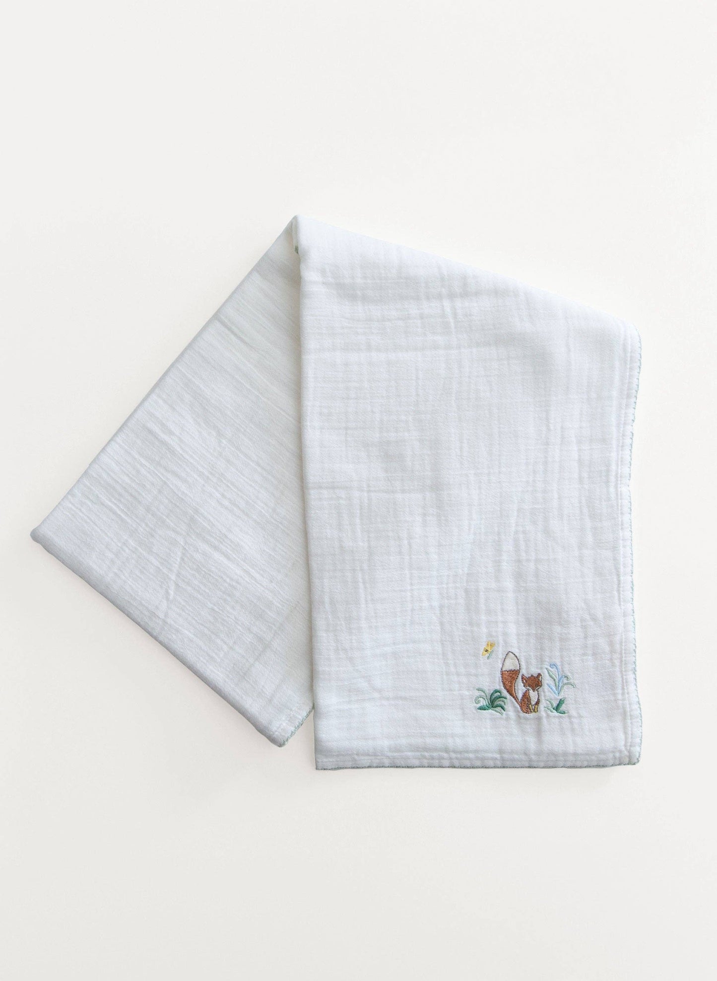 Shawl Blanket - Fox Embroidered - White
