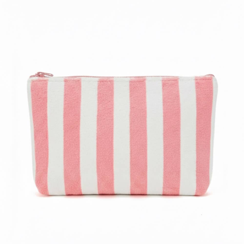 Striped Terry Cloth Cosmetic Pouch Bag: Pink