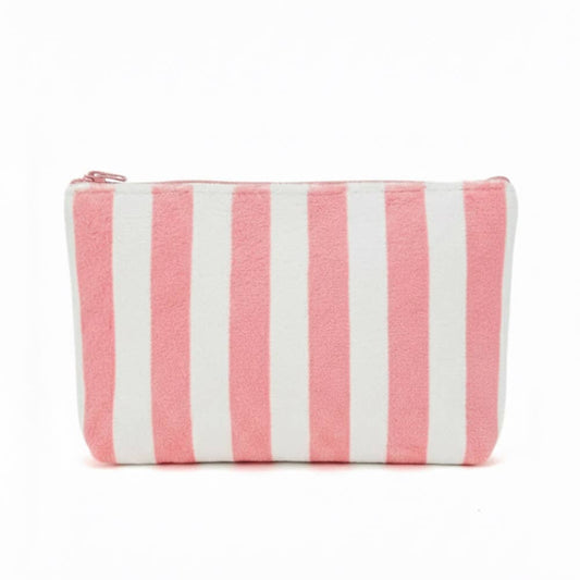 Striped Terry Cloth Cosmetic Pouch Bag: Pink