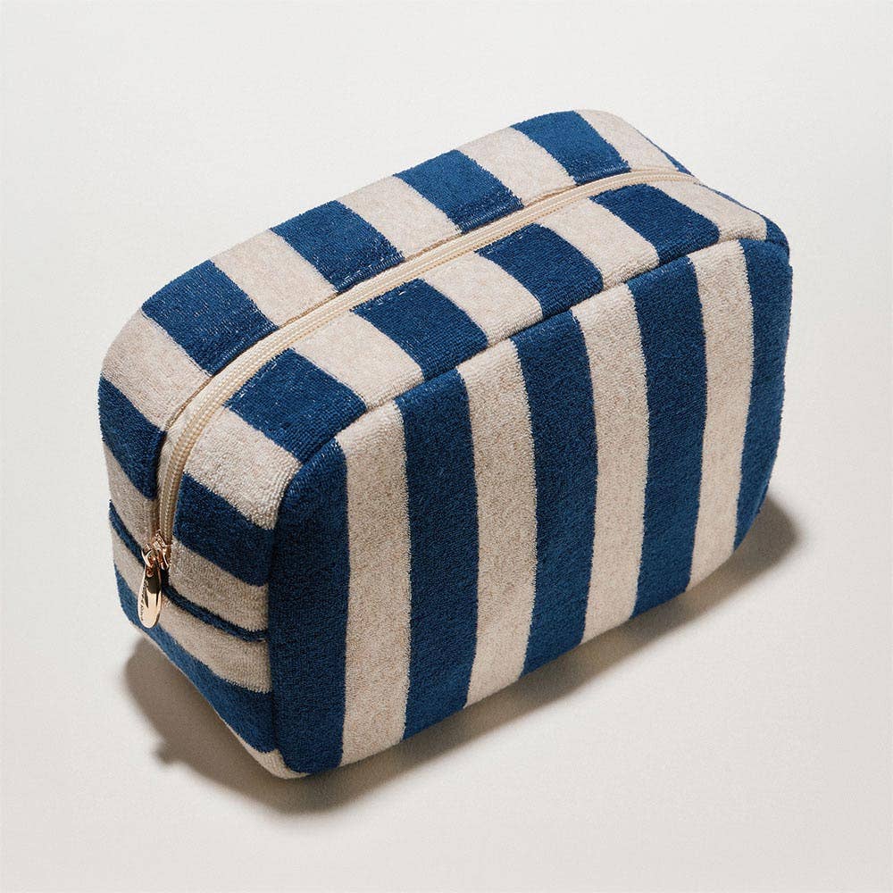 Striped Pattern Cosmetic Pouch Bag: Navy
