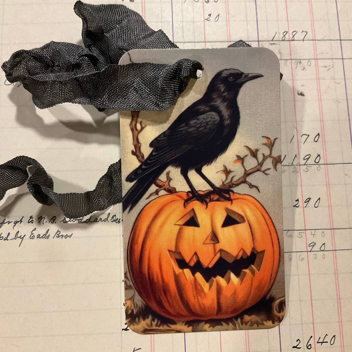 Pack of 3 Gift Tags with Crinkle Ribbon - Raven Pumpkin