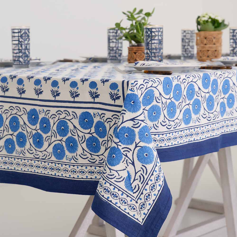 60"x140" Gaya Cobalt Tablecloth