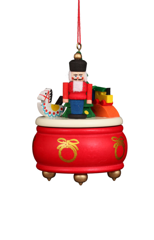 Ornament - Red Music Box with Nutcracker