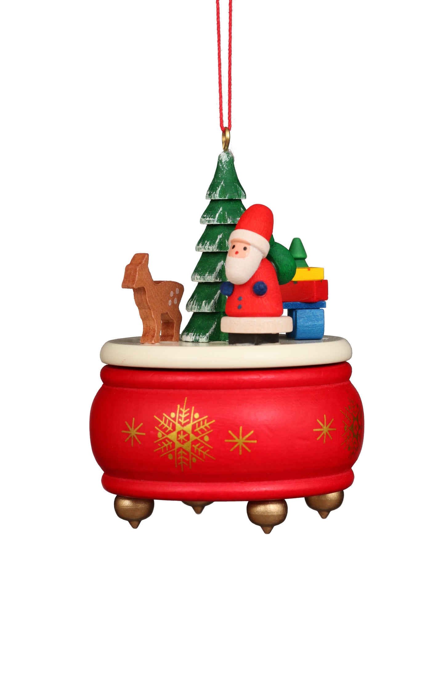 Ornament - Red Music Box with Santa