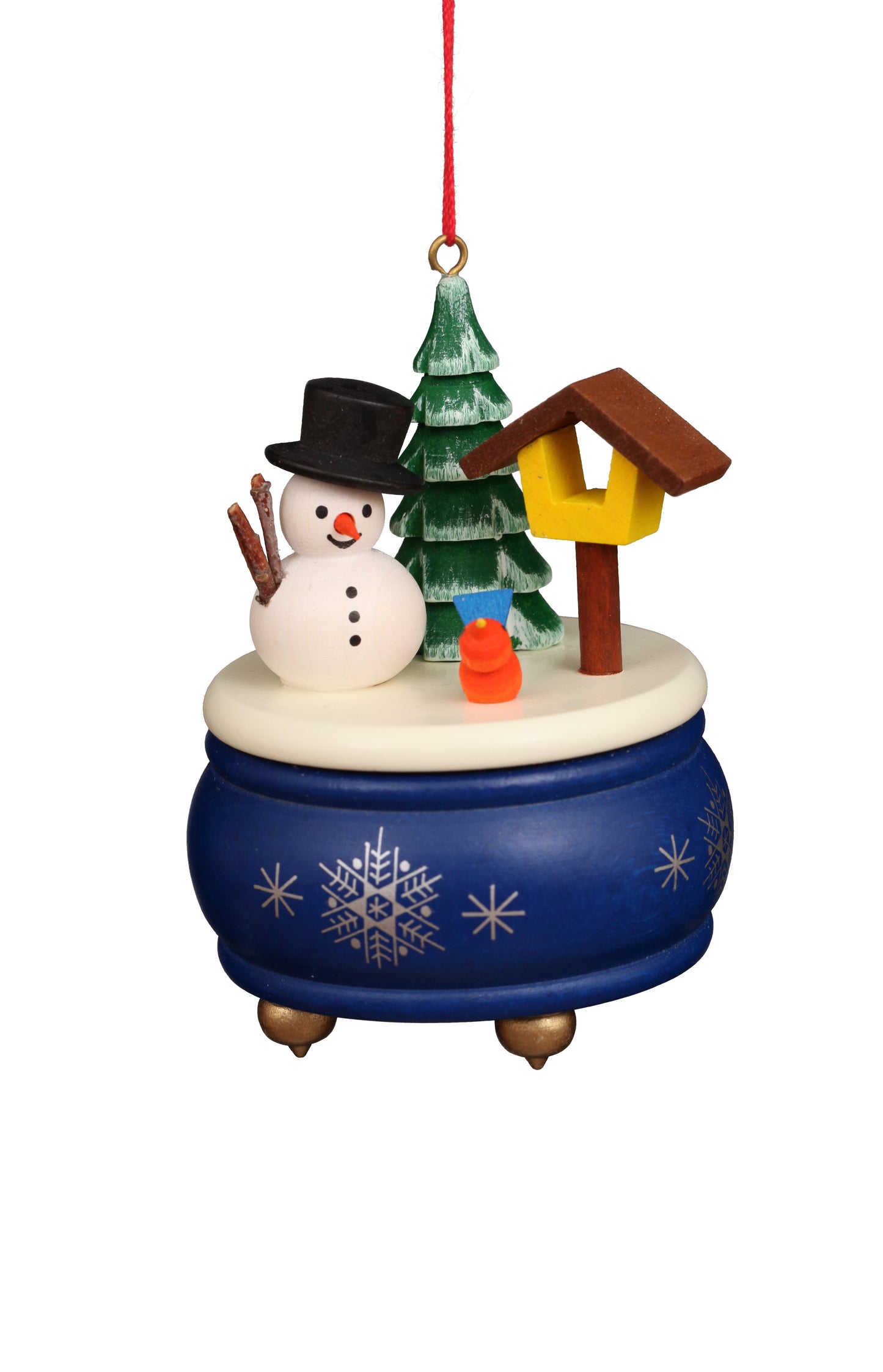 Ornament - Blue Music Box with Snowman