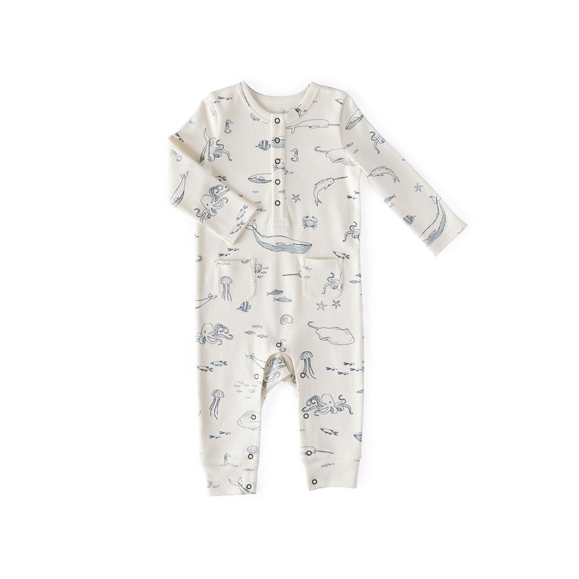 Henley Patch Pocket Romper - Life Aquatic