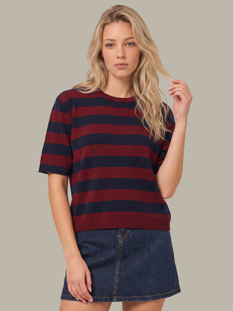 Colette Crew Neck Boxy Short Sleeve Striped Sweater