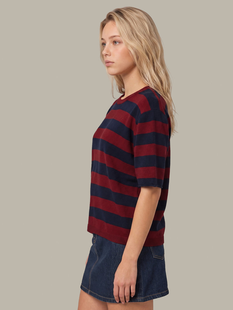 Colette Crew Neck Boxy Short Sleeve Striped Sweater
