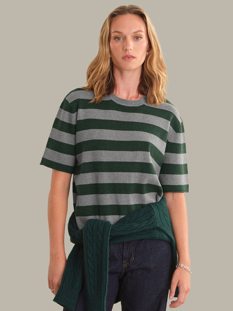 Colette Crew Neck Boxy Short Sleeve Striped Sweater