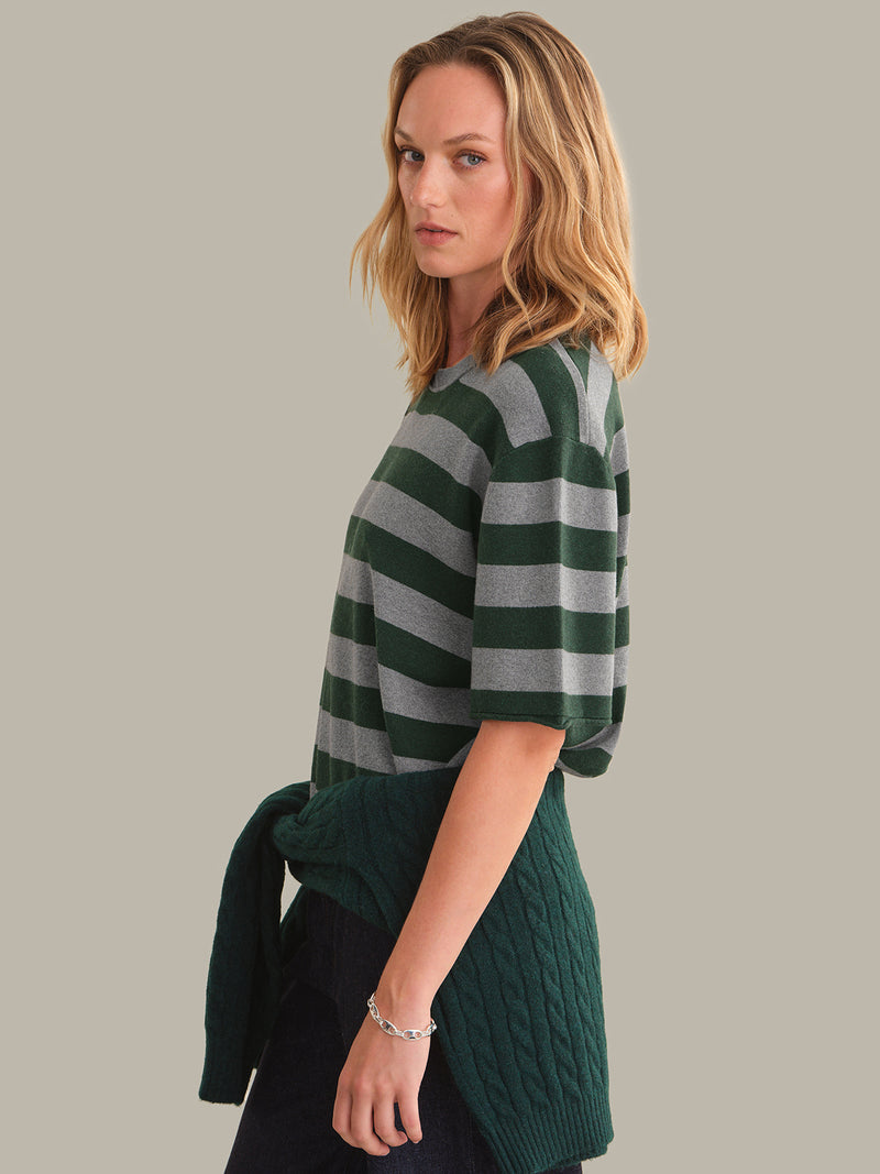 Colette Crew Neck Boxy Short Sleeve Striped Sweater