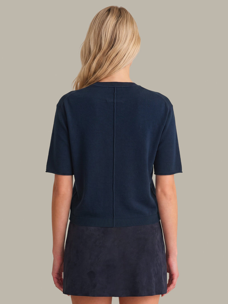 Colette Crew Neck Boxy Short Sleeve Sweater - Navy